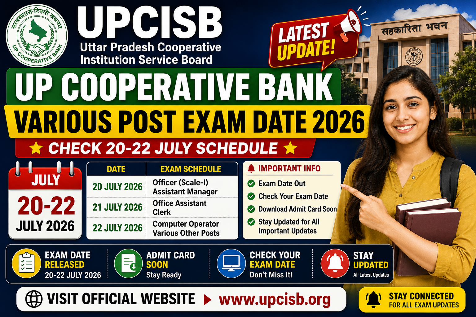 UPCISB UP Cooperative Bank Various Post Exam Date 2026