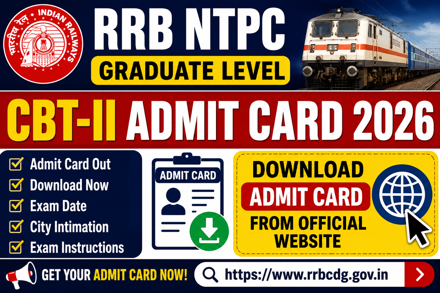 RRB NTPC admit card download announcement